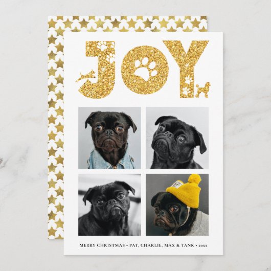JOY Paws Gold | Pet Lovers Four Photo Collage Feestdagenkaart (Voorkant / Achterkant)