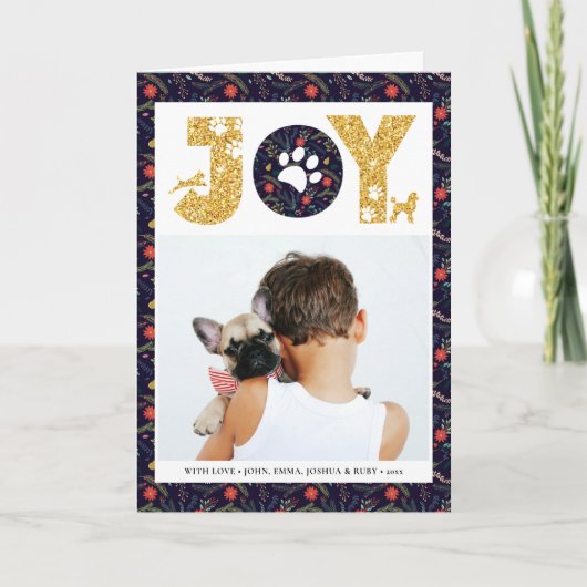 JOY Paws Gold | Pet Lovers Pine Bough Floral Feestdagen Kaart (Voorkant)