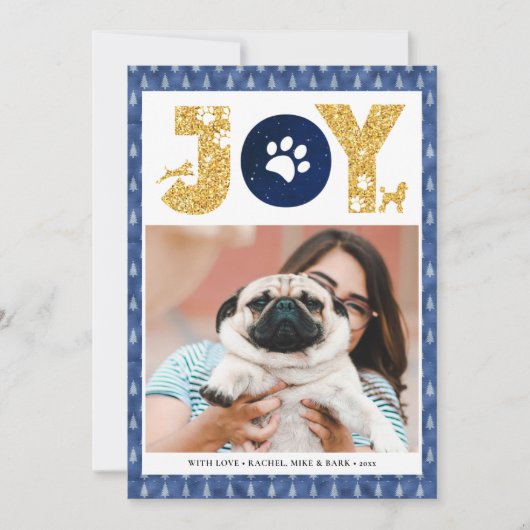 JOY Paws Gold | Pet Lovers Pine Tree in Blue Feestdagenkaart (Voorkant)
