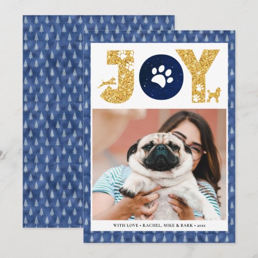 JOY Paws Gold | Pet Lovers Pine Tree in Blue Feestdagenkaart (Voorkant / Achterkant)