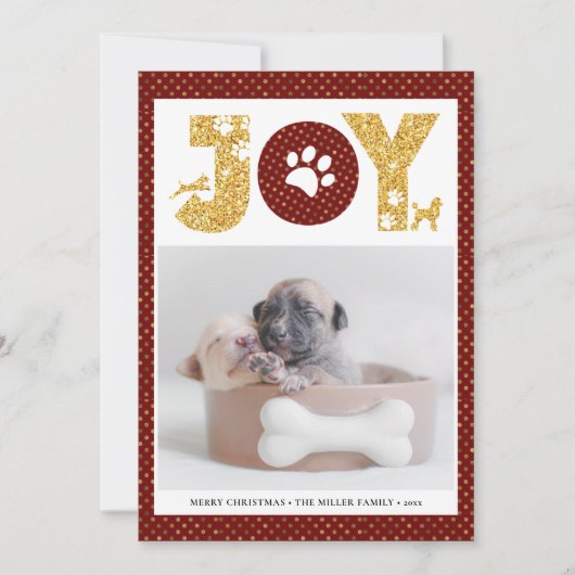 JOY Paws Gold | Pet Lovers Red Gold Dot Feestdagenkaart (Voorkant)