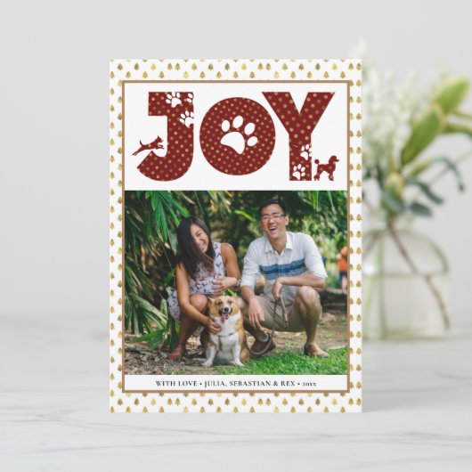 JOY Paws Gold | Pet Lovers Red Gold Dot Feestdagenkaart (Staand voorkant)