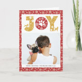 JOY Paws Gold | Pet Lovers Snowflakes in rood Feestdagen Kaart (Voorkant)