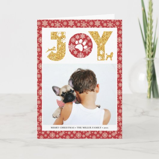 JOY Paws Gold | Pet Lovers Snowflakes in rood Feestdagen Kaart (Voorkant)