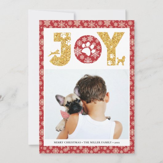 JOY Paws Gold | Pet Lovers Snowflakes in rood Feestdagenkaart (Voorkant)