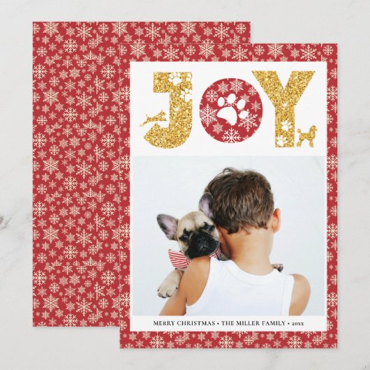 JOY Paws Gold | Pet Lovers Snowflakes in rood Feestdagenkaart (Voorkant / Achterkant)