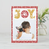 JOY Paws Gold | Pet Lovers Snowflakes in rood Feestdagenkaart (Staand voorkant)