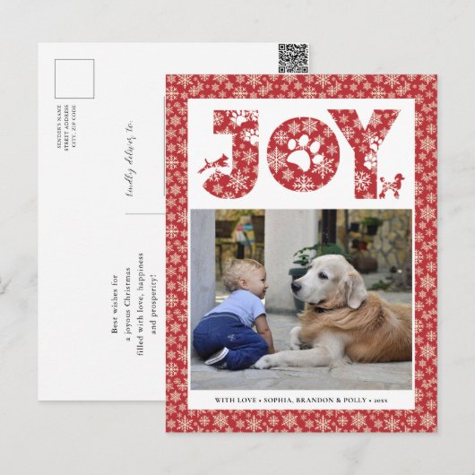 JOY Paws Gold | Pet Lovers Snowflakes in rood Feestdagenkaart (Voorkant / Achterkant)
