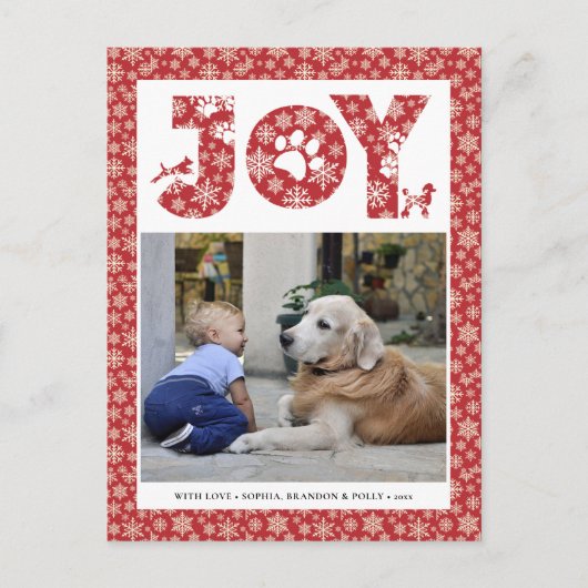JOY Paws Gold | Pet Lovers Snowflakes in rood Feestdagenkaart (Voorkant)