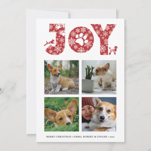 JOY Paws Snowflake | Pet Lover Vier Fotocollage Feestdagenkaart (Voorkant)