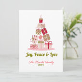 Joy Peace and Love Christmas Tree Kaart (Staand voorkant)