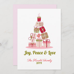 Joy Peace and Love Christmas Tree Kaart