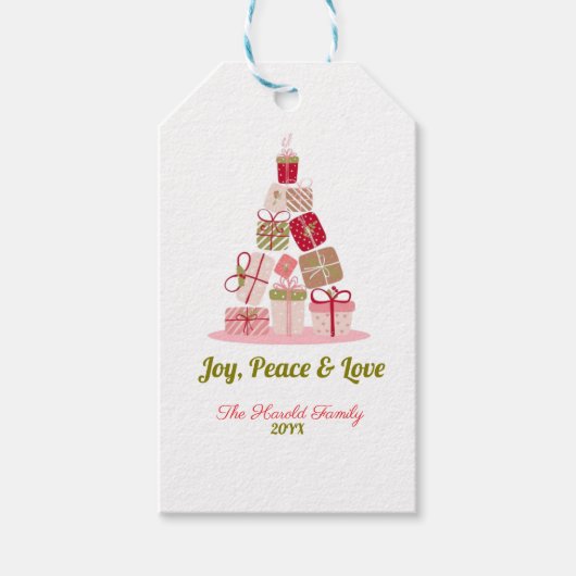 Joy Peace and Love Christmas Tree Kaart Cadeaulabel (Voorkant)