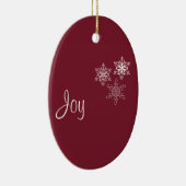 Joy, Peace en 3 Snowflakes Red en White Minimal Keramisch Ornament (Rechts)