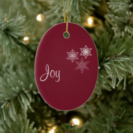 Joy, Peace en 3 Snowflakes Red en White Minimal Keramisch Ornament