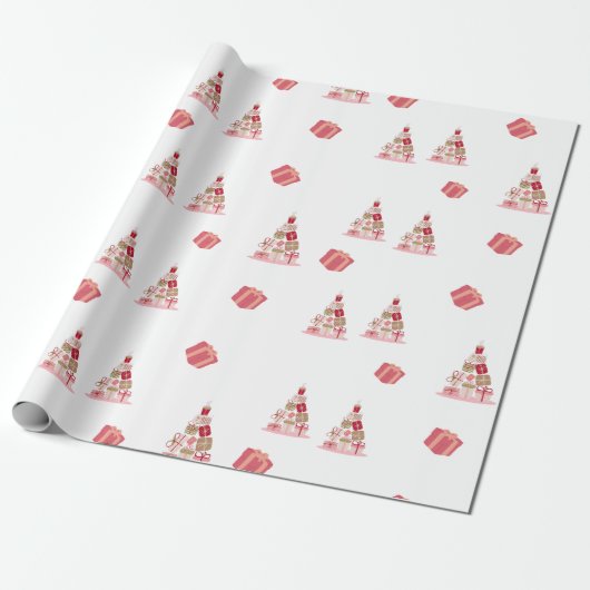 Joy Peace en Love Christmas Tree Modern Pattern Cadeaupapier (Uitgerold)