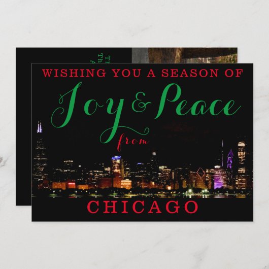 Joy & Peace from Chicago Custom 1 Photo Invitation Kaart (Voorkant / Achterkant)