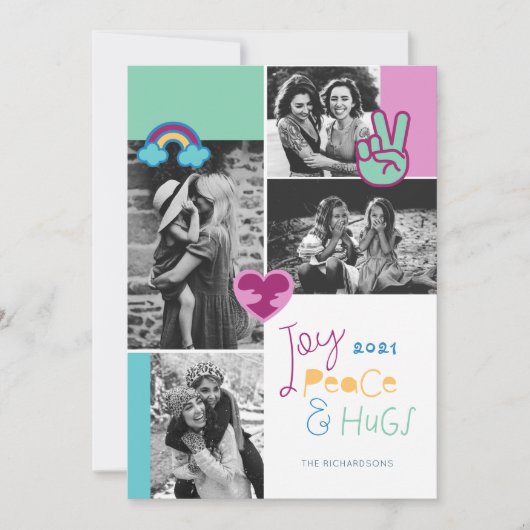 Joy Peace & Hugs Fun kerst Emoji Foto Collage Feestdagenkaart (Voorkant)