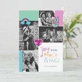 Joy Peace & Hugs Fun kerst Emoji Foto Collage Feestdagenkaart (Staand voorkant)