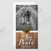 Joy Peace Kerstwensen Foto Hout Pinecones Feestdagenkaart (Voorkant / Achterkant)