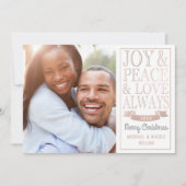 Joy & Peace & Love Altijd | Roos Gold Faux-Folie Feestdagenkaart (Voorkant)