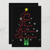 Joy Peace Love Believe Star Red-kerstkaart (Voorkant / Achterkant)