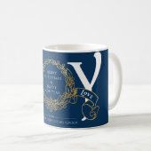 Joy Peace Love Blue Gold Zakelijk Kerstcadeau Koffiemok (Voorkant rechts)