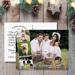 Joy Peace Love Calligrafie Foto Collage Gold Folie Feestdagen Briefkaart<br><div class="desc">Verstuur speciale vakantiewensen met dit feestelijke briefkaart met "Joy" in een handgeschreven typografie lettertype in echte gouden folie - samen met vier van uw favoriete foto's omringd door een witte rand. Voeg gemakkelijk uw eigen getypte vakantiegroet aan de achterkant toe of schrap de nota om ruimte voor een handgeschreven nota...</div>