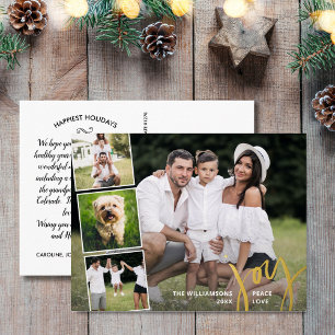 Joy Peace Love Calligrafie Foto Collage Gold Folie Feestdagen Briefkaart