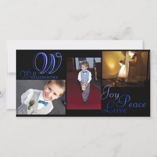 Joy Peace Love Collage-fotokaart in blauw Feestdagenkaart