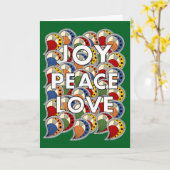 Joy Peace Love - Custom Background & Message Kaart (Gele Bloem)