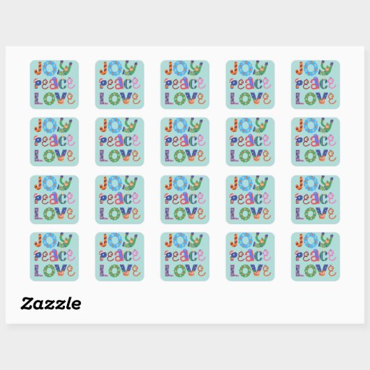 Joy, peace, love custom square sticker (Vel)