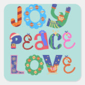 Joy, peace, love custom square sticker (Voorkant)