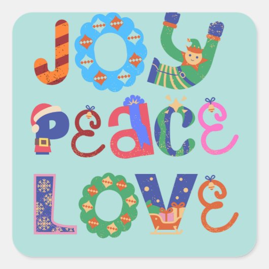 Joy, peace, love custom square sticker (Voorkant)