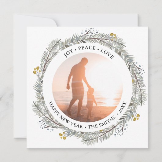 JOY PEACE LOVE | Goud Pine Bough Wreater Feestdagenkaart (Voorkant)