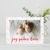 Joy Peace Love | Harten en sterren | Kerstfoto Feestdagenkaart (Staand voorkant)