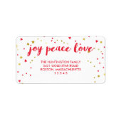 Joy Peace Love | Harten en sterren | Kerstmis Etiket (Voorkant)