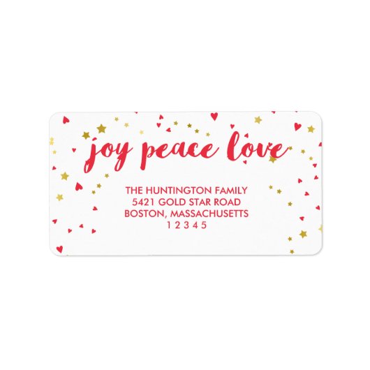 Joy Peace Love | Harten en sterren | Kerstmis Etiket (Voorkant)