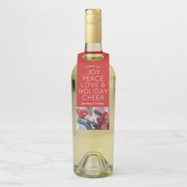 Joy Peace Love Holiday Cheer kerstfoto Flessenhanger