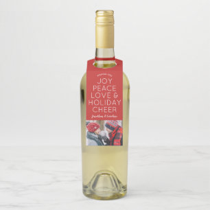 Joy Peace Love Holiday Cheer kerstfoto Flessenhanger