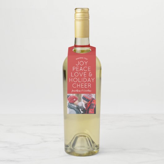 Joy Peace Love Holiday Cheer kerstfoto Flessenhanger (Op fles)