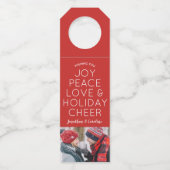 Joy Peace Love Holiday Cheer kerstfoto Flessenhanger (Voorkant)