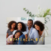 Joy Peace Love | Horizontale foto Folie Feestdagenkaart (Staand Voorkant)