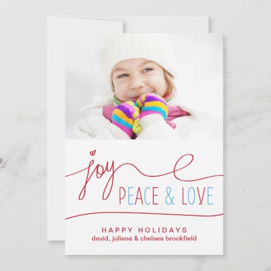 Joy Peace & Love kerstbrief Foto Flat Kaart (Voorkant)