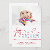 Joy Peace & Love kerstbrief Foto Flat Kaart (Voorkant / Achterkant)