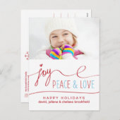 Joy Peace & Love-kerstBriefkaart Feestdagenkaart (Voorkant / Achterkant)