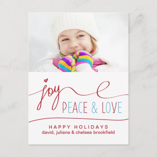 Joy Peace & Love-kerstBriefkaart Feestdagenkaart (Voorkant)