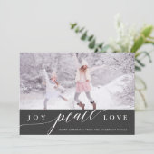 Joy Peace Love Kerstfeestay Fotokaart Feestdagenkaart (Staand voorkant)