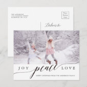 Joy Peace Love kerstfeestdag Foto Briefkaart (Voorkant / Achterkant)