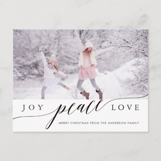 Joy Peace Love kerstfeestdag Foto Briefkaart (Voorkant)